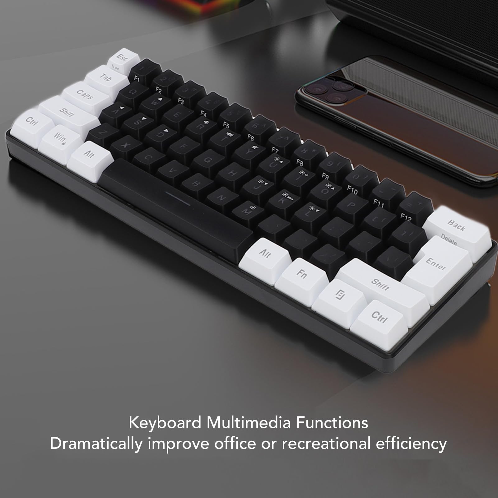 Combo Tastiera e Mouse da Gioco Wireless Al 60%, Tastiera e Mouse Compatti Retroilluminati a LED RGB, Tastiera Ergonomica a 61 Tasti per Giochi, Ufficio Aziendale (Cornice bianca