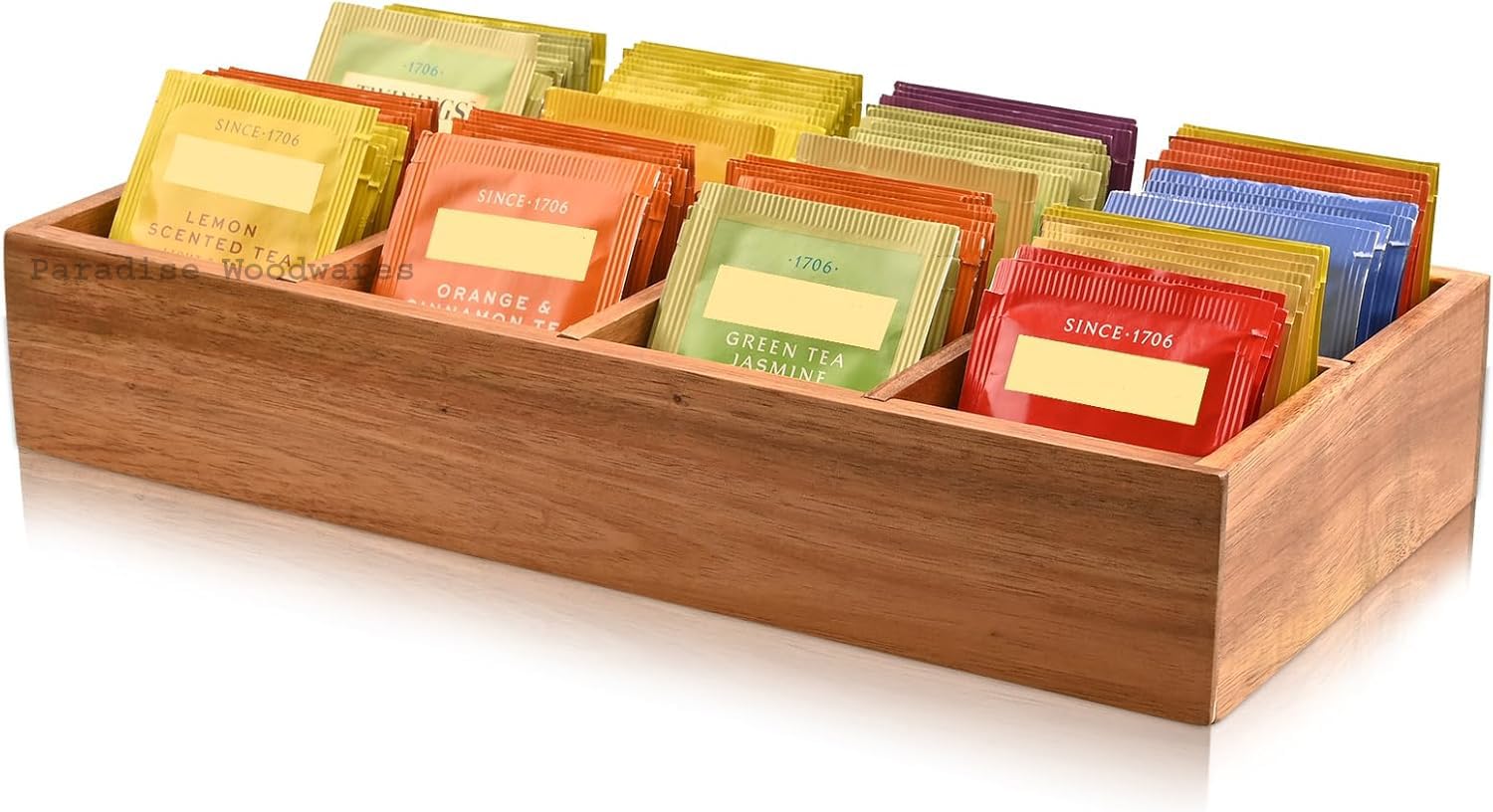 Tea Bag Organizer, Wooden Holder, Storage Containers with Multiple Slots, Sugar Packet Holder, Caddy Box for Countertop Coffee Accessories. (WTB-8C)-image-45