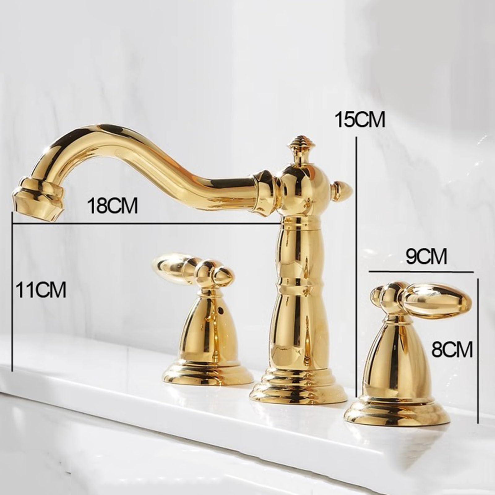 Grifo de Lavabo Moderno Pistola de Agua Caliente Y Fría de 3 Orificios Grifo Del Fregadero Baño Grifos Mezclador de Baño Doble Mango Color Gris