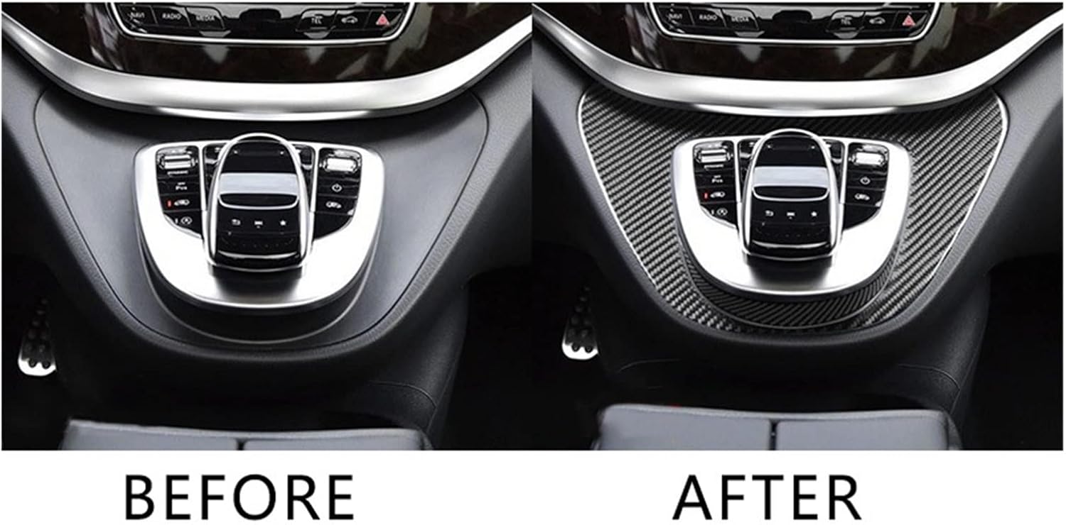 jfqm Car Carbon Fiber Center Console Multimedia Button Knob Panel Cover Frame Set Fit for Mercedes Benz V-Class W447 V250 2015-2020