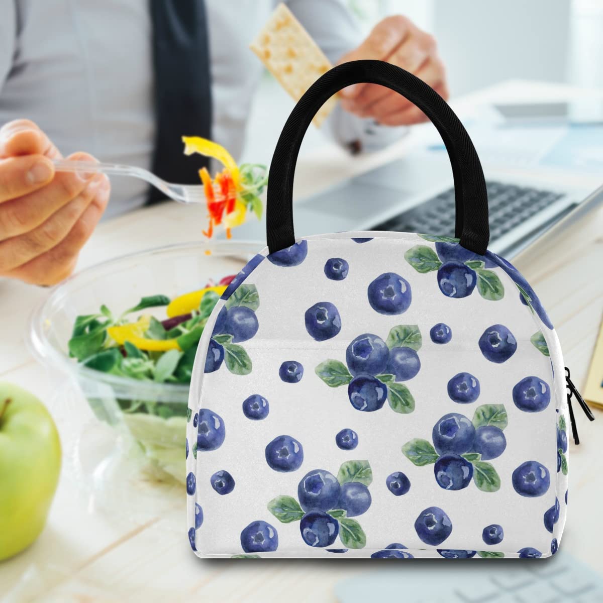 Borsa Termica Per Pranzo Con Stampa Mirtilli - Isotermica E Impermeabile Per Lavoro, Scuola E Picnic