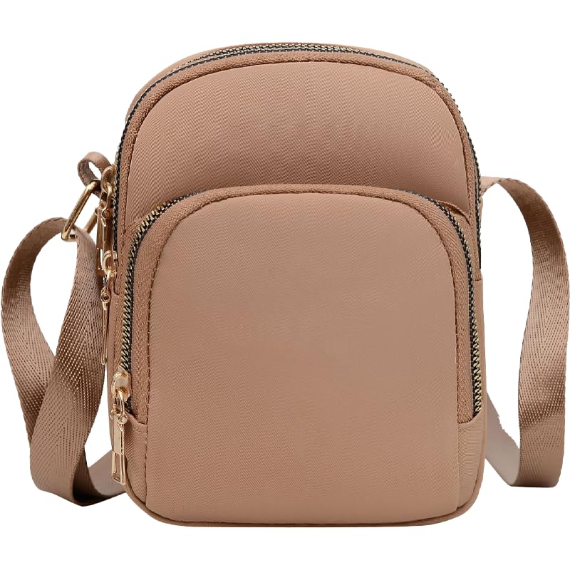 Small Nylon Crossbody Bags for Women Mini Cell Phone Wallet Purse Shoulder Bag for Women and Men Khaki