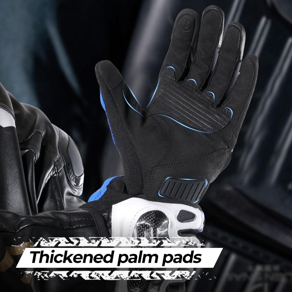 WTACTFUL Guantes de piel de cabra para motocicleta con nudillos de carbono para máxima protección y comodidad