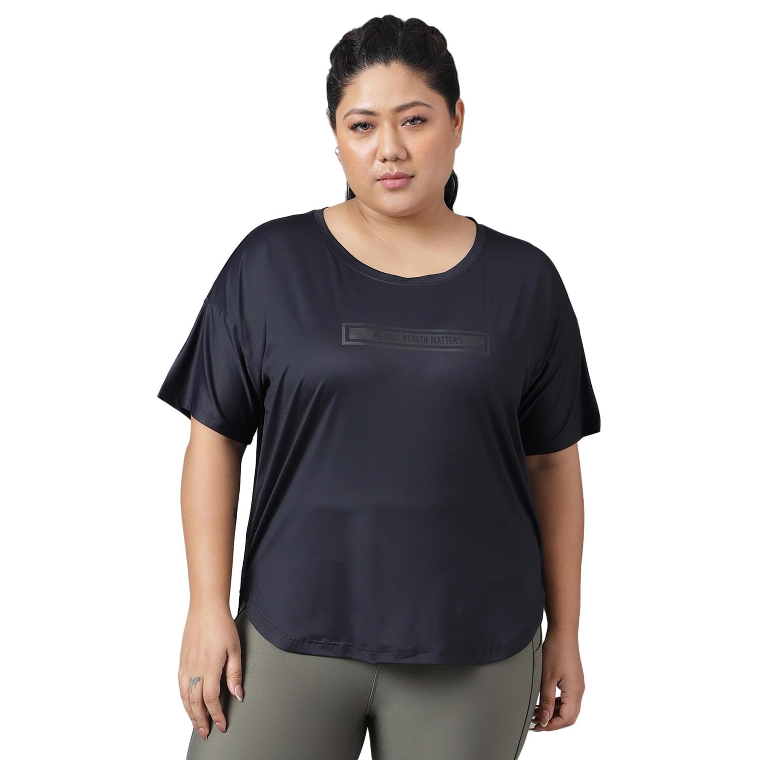 mkh Women's Plus Size Dry Fit Gym Sports T-Shirt | Round Neck Mental Health BNB - BLK - (MKHWT-1310)-picture-27