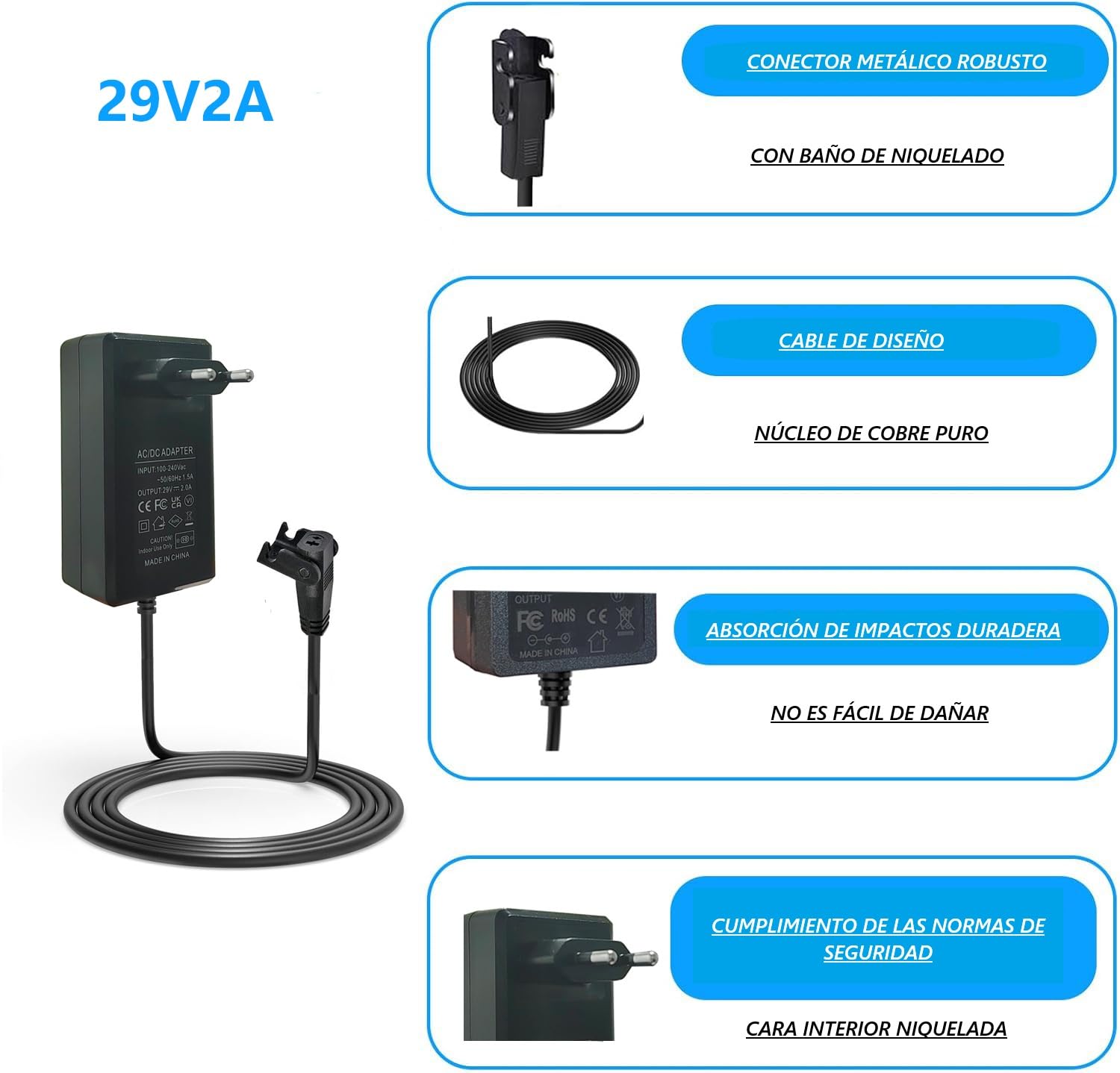 Fuente de Alimentación 29V 2.0A AC/DC Transformador Reclinable Relax para Silla Elevadora Motorizada