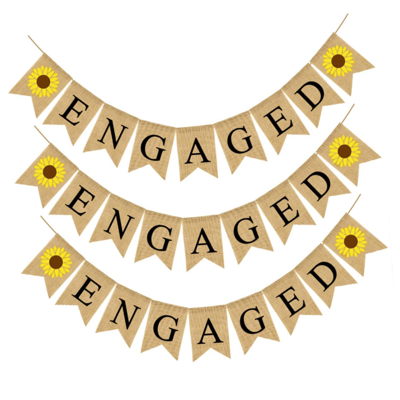 Abaodam 3stücke Hochzeitsfeier Wimpelkette Set Vintage Sackleinen Banner Mit Sonnenblumen Party Dekoration Für Hochzeiten Feiern Als Fotodekoration Festatmosphäre Partybedarf Für