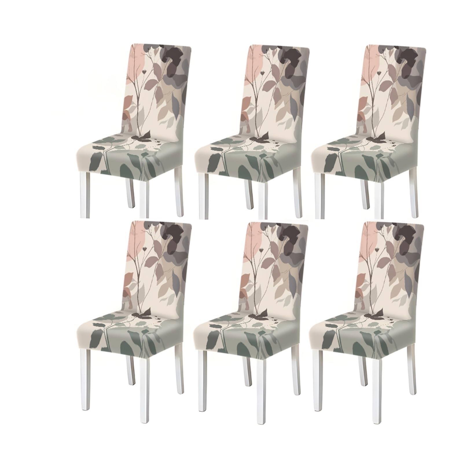 KXUAUV Sage Green Beige Botanical Leaf Print Dining Chair Covers, Stretch Slipcovers For Home Kitchen Dining Room Party, 2/4/6PCS Seat Protectors for Restaurant Hotel Party(6PCSChair cover)