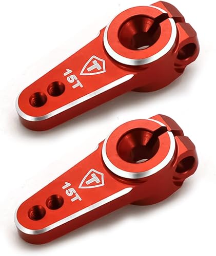 TREAL Bocina servo SCX24 15T para servo EMAX, brazo servo de aluminio 7075 (2P) compatible con Axial 124 SCX24 (rojo)