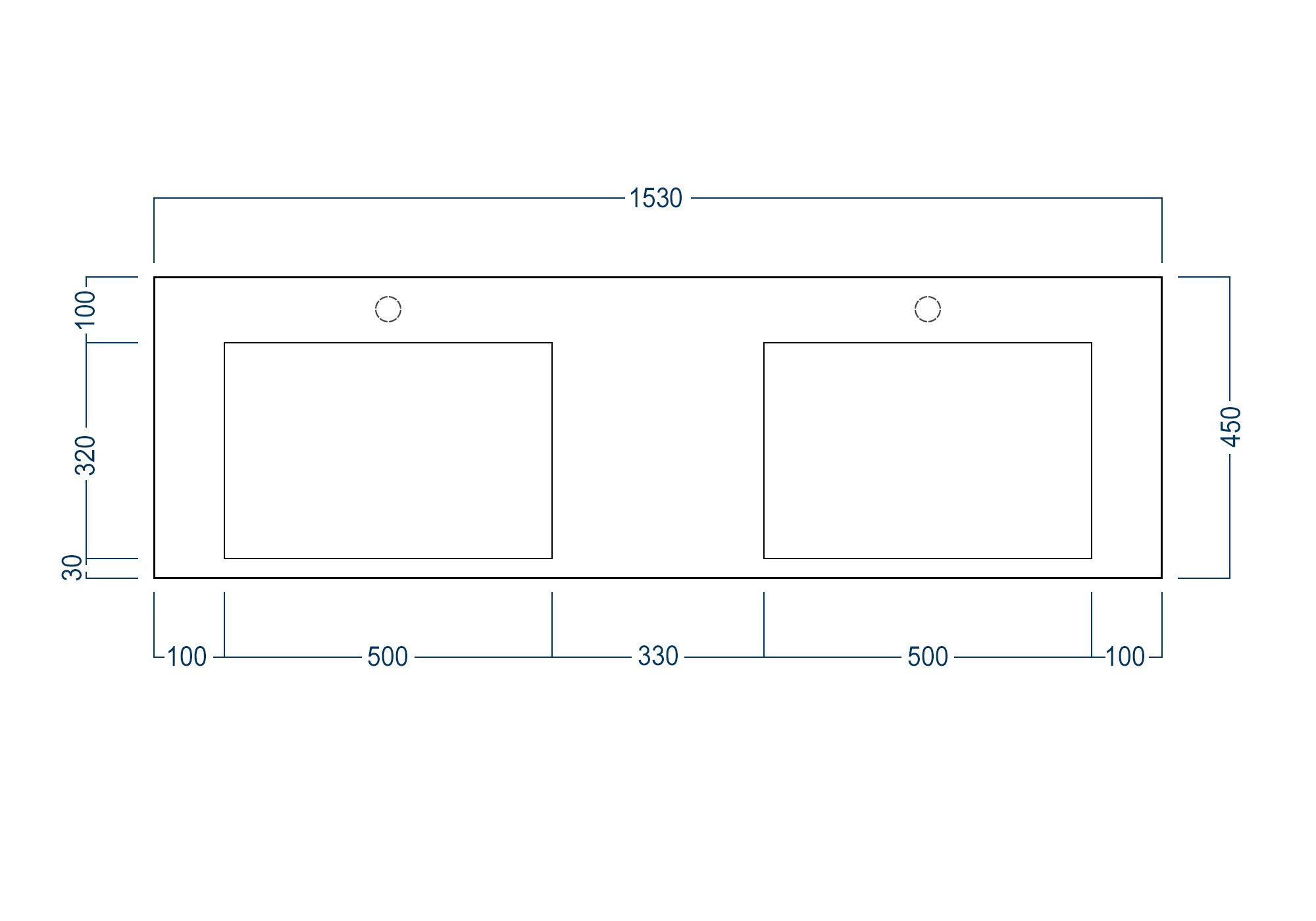 Double vasque à poser ou a suspendre TWG16, en solid surface - 153x45x15cm - couleur en option, Couleur:Blanc mat