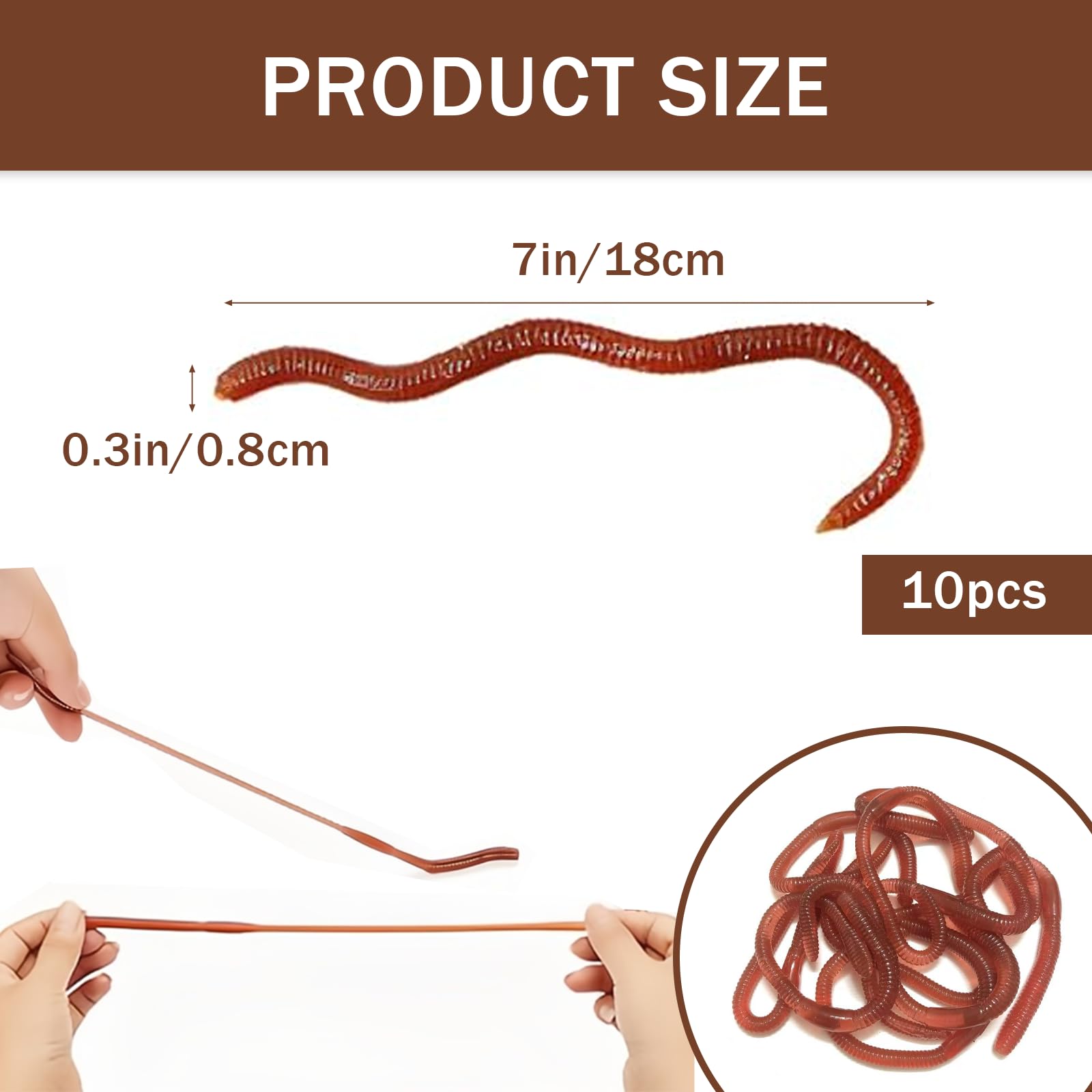 SSKHE 10 Pcs Artificial Fake Earthworms, Realistic Fake Worms Scary Props, Worm Prank Trick Toy - Image 2
