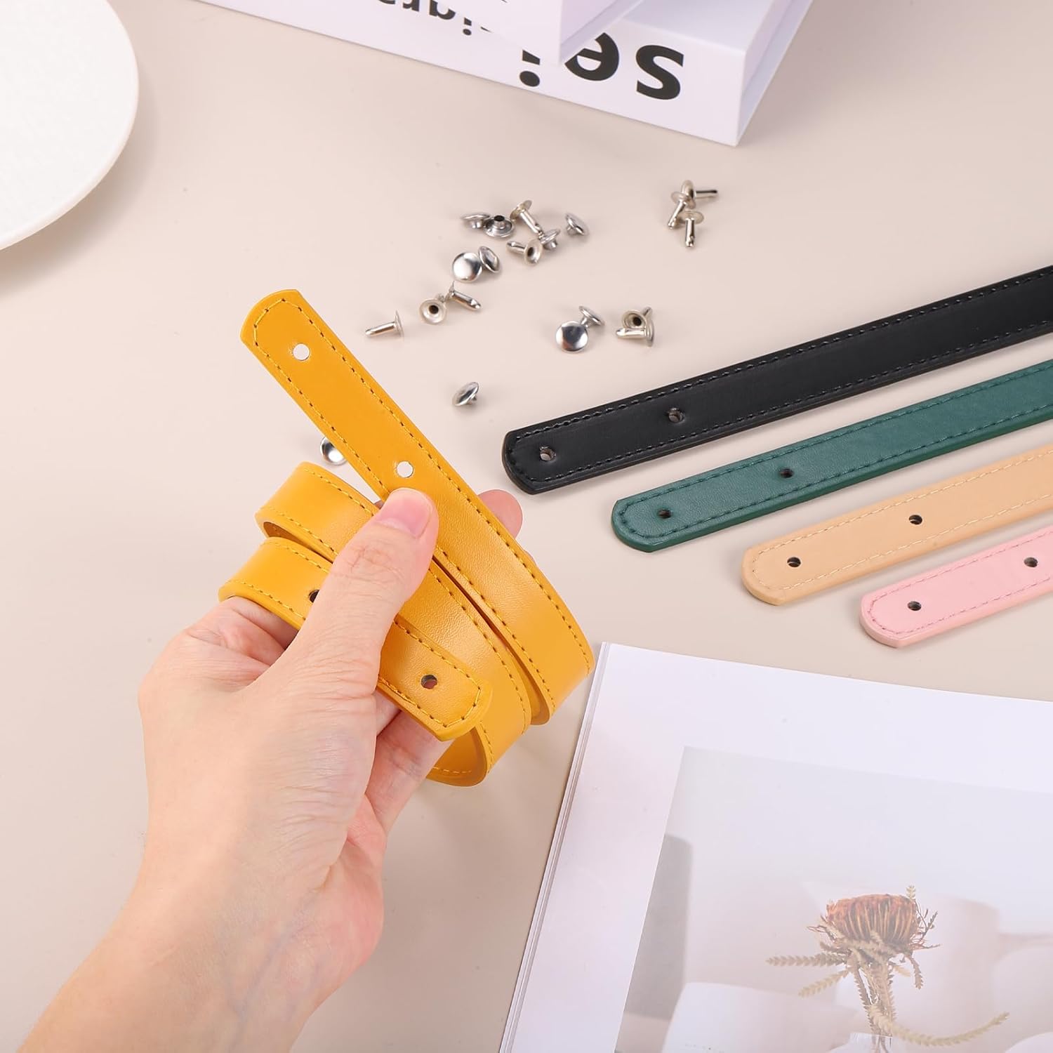 MECCANIXITY 2pcs 14 Inch (35cm) PU Leather Purse Handle, Sew On Shoulder Purse Straps Handbag Belt Band Bag Handle Bag Strap Replacement for Wallet Tote Making, Deep Blue - Image 4