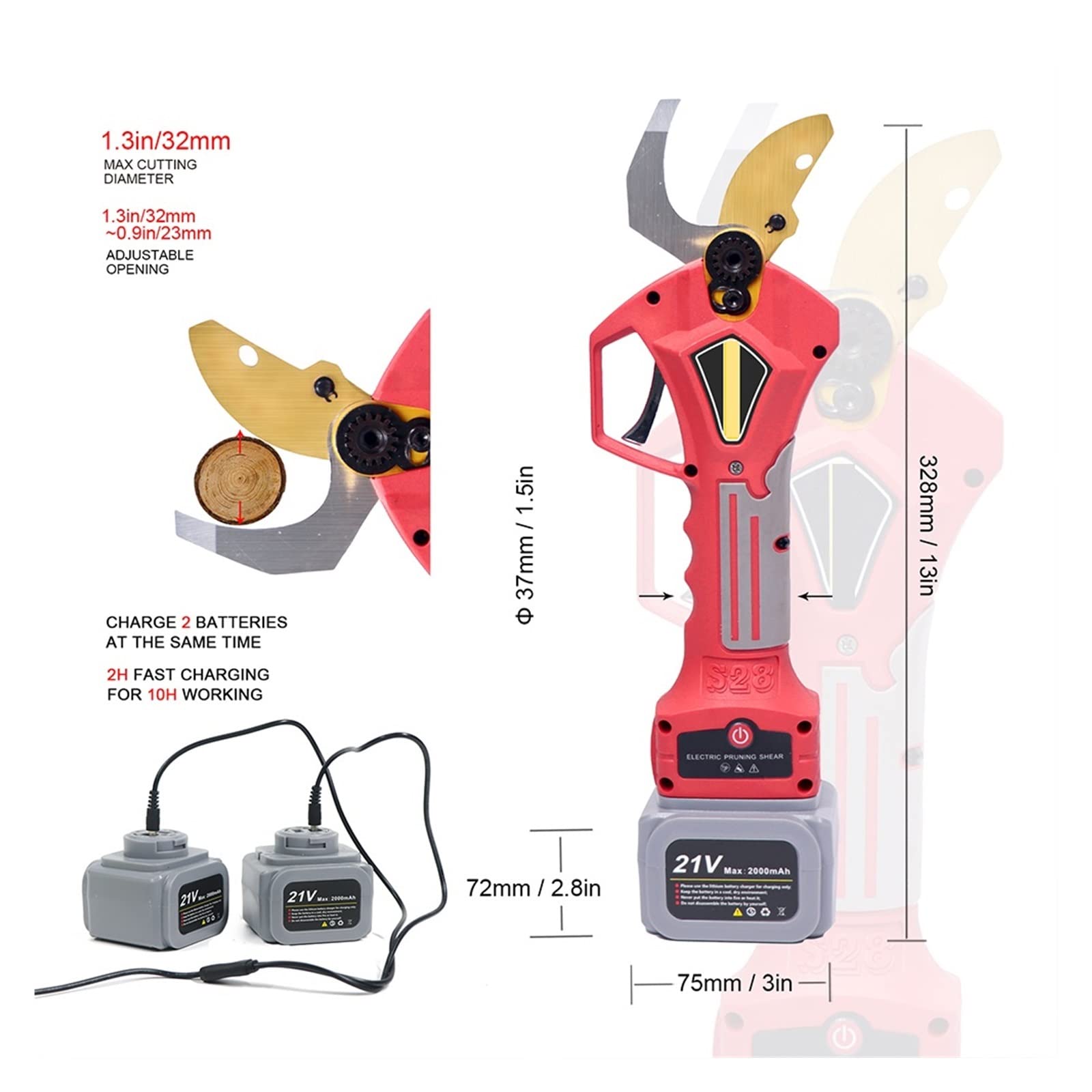 Cesoie elettriche for potatura 400W Potatore Senza Fili Senza spazzole Albero da frutto Alimentato al Litio Potatura Bonsai con 2 batterie(Shears(No Battery))