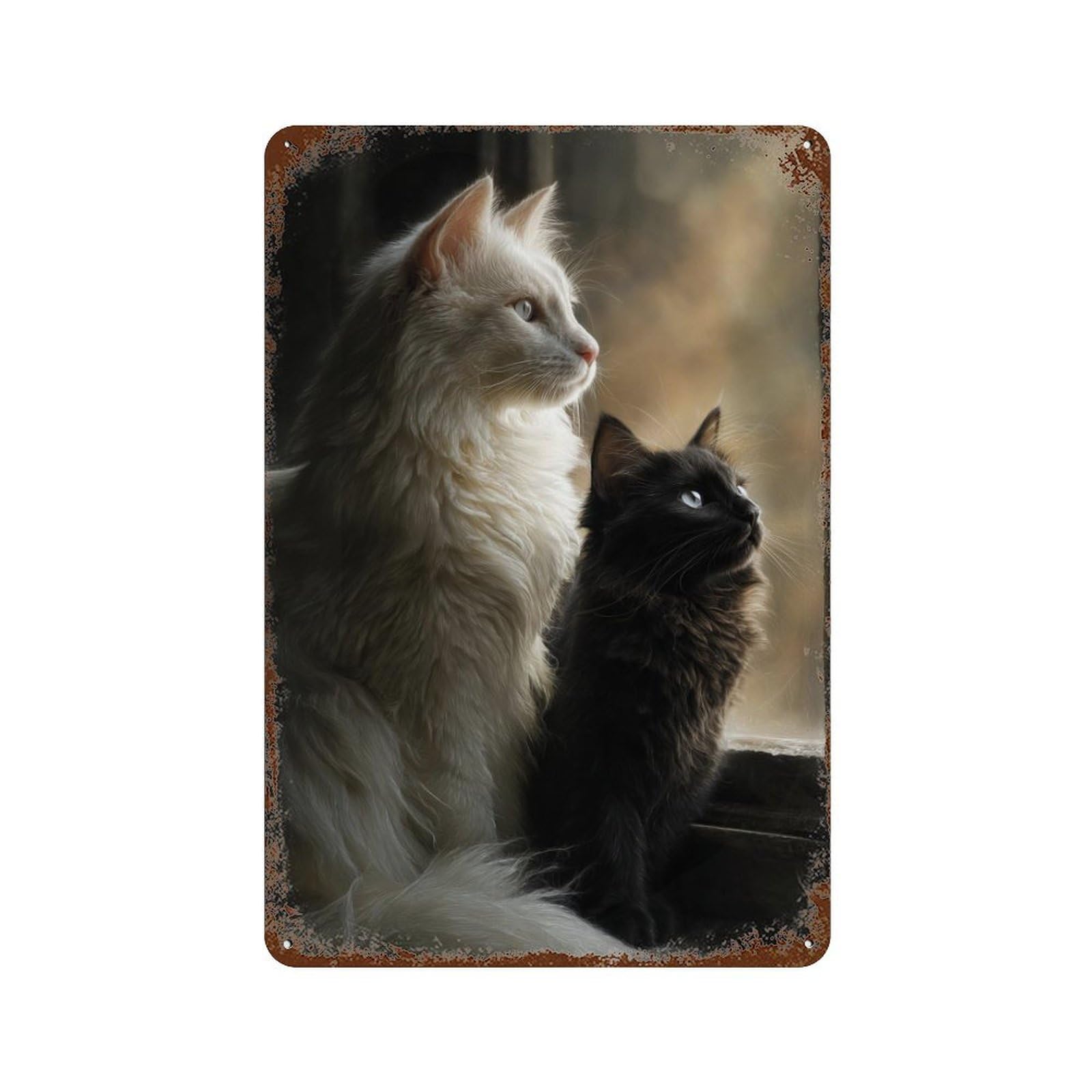 Garage Style Whispering Cats A Cozy Pair Aged Metal Wall Plaque 11.8"x7.9", Novelty Wall Decor for Bar And Workshop