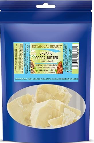 Botanical Beauty MANTECA DE CACAO ORGÁNICA CRECIMIENTO SALVAJE VIRGEN CRUDO SIN REFINAR de BRASIL para piel, cabello, cuerpo, uñas, 4.23 oz, 4.23 oz