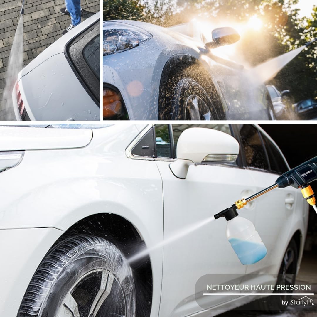 STARLYF Nettoyeur Haute Pression sans Fil Haute Pression, Pistolet Portable à Eau Haute Pression, Pistolet de Lavage de Voiture, connecteur pour Robinet