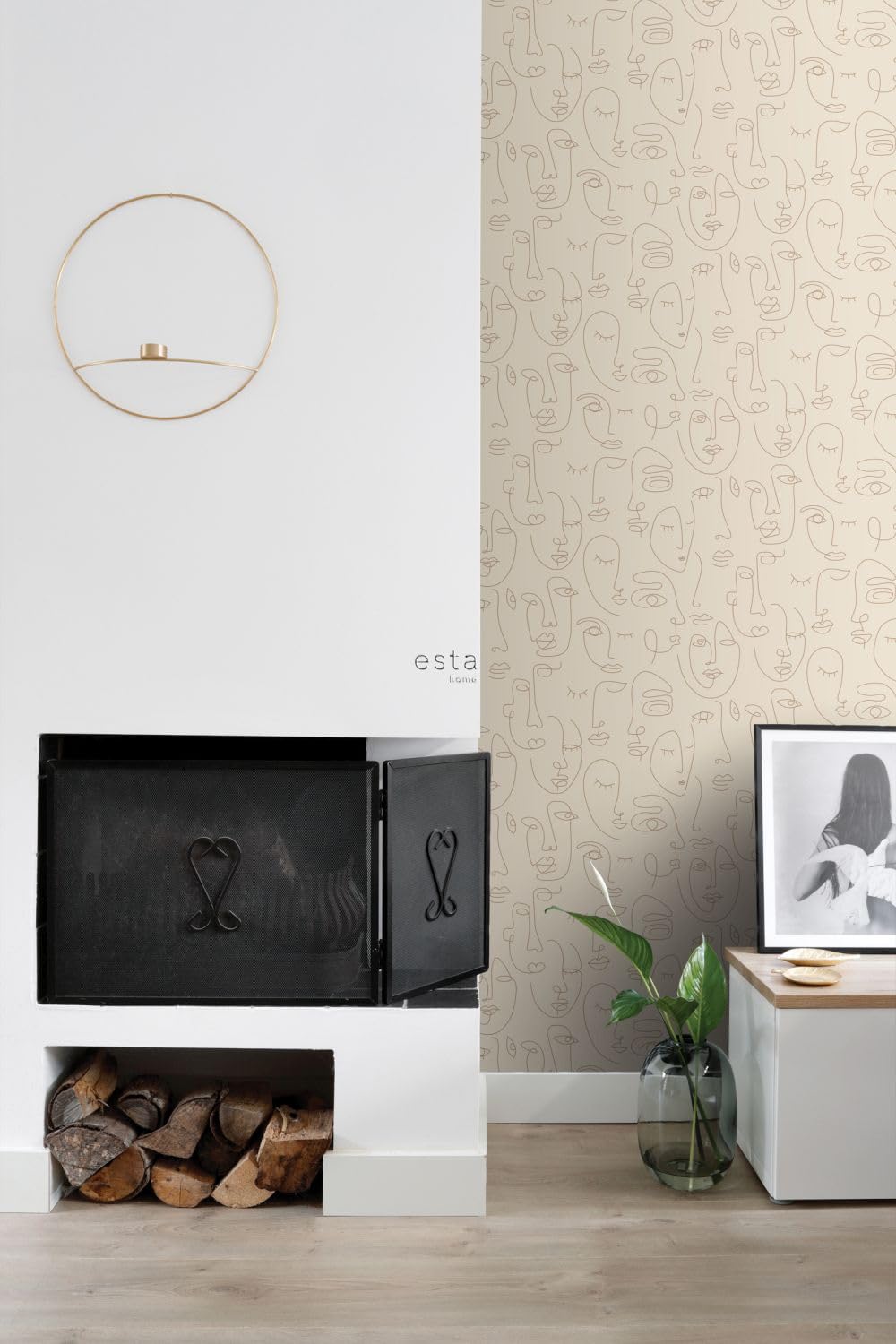 ESTAhome Tapeta twarze grafiki liniowej jasnego beżu 50 x 900 cm