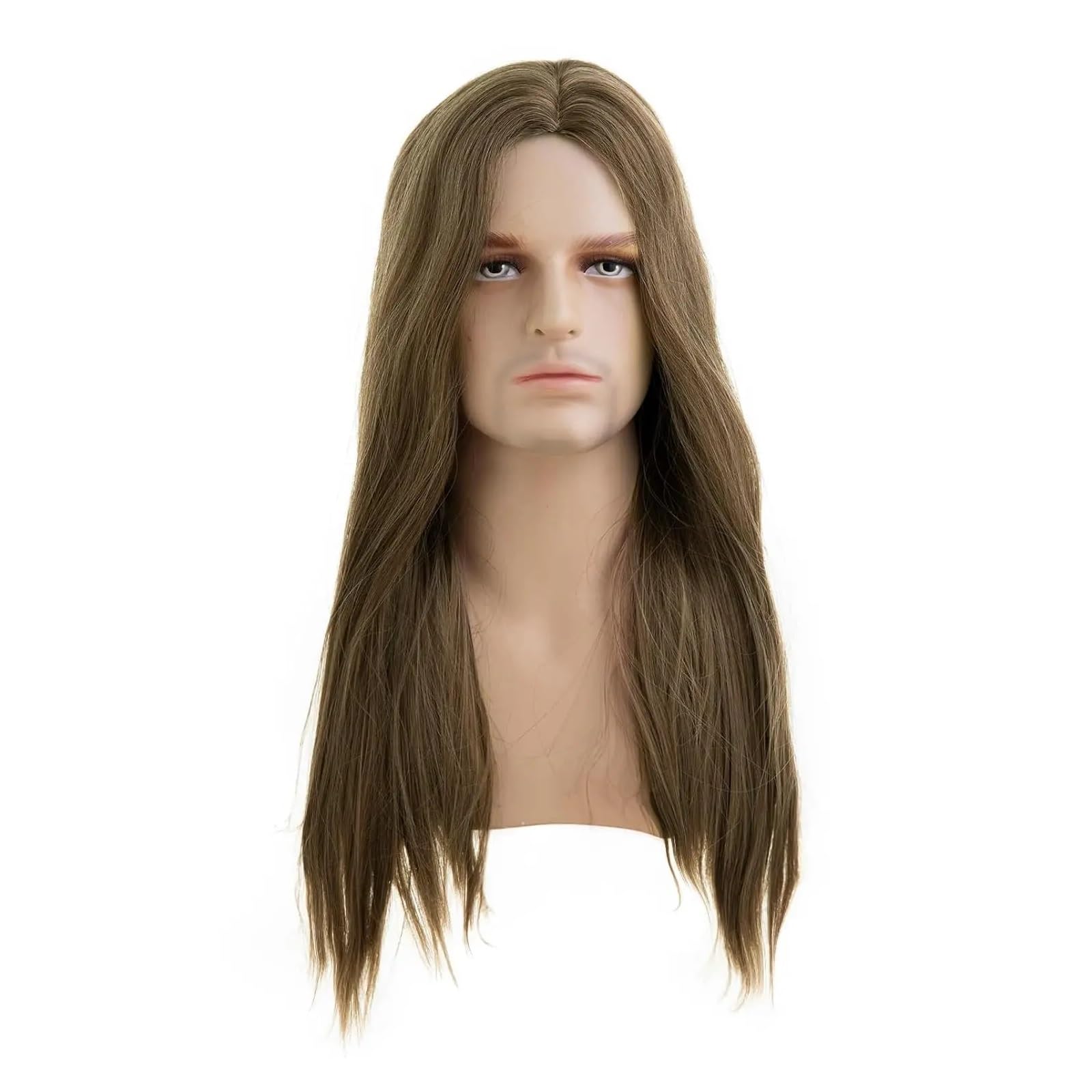 Parrucca cosplay da uomo lunga dritta marrone chiaro sintetica resistente al calore 1 pezzo