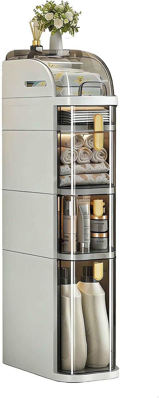 38" Narrow 5-Tier Bathroom Organizer Set, Stylish Cabinets with Easy Mobility, Storage Cabinet with No Installation for Small Spaces, White