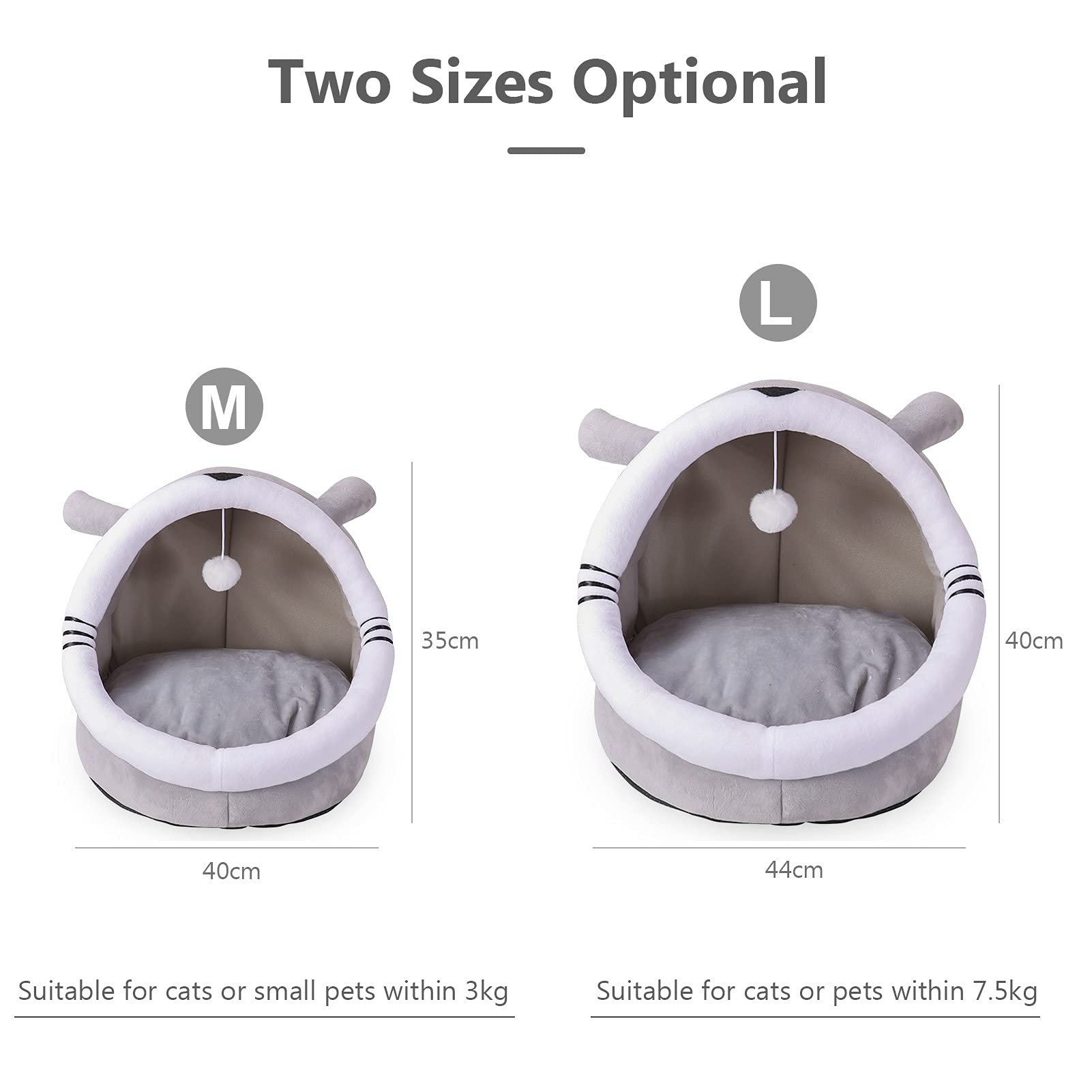 سرير للقطط في الاماكن المغلقة، سرير للقطط ووسادة مبطنة يمكن غسلها في الغسالة على شكل كهف القطط، سرير صغير للكلاب، مقاس 40 × 40 × 35 سم، باللون الرمادي