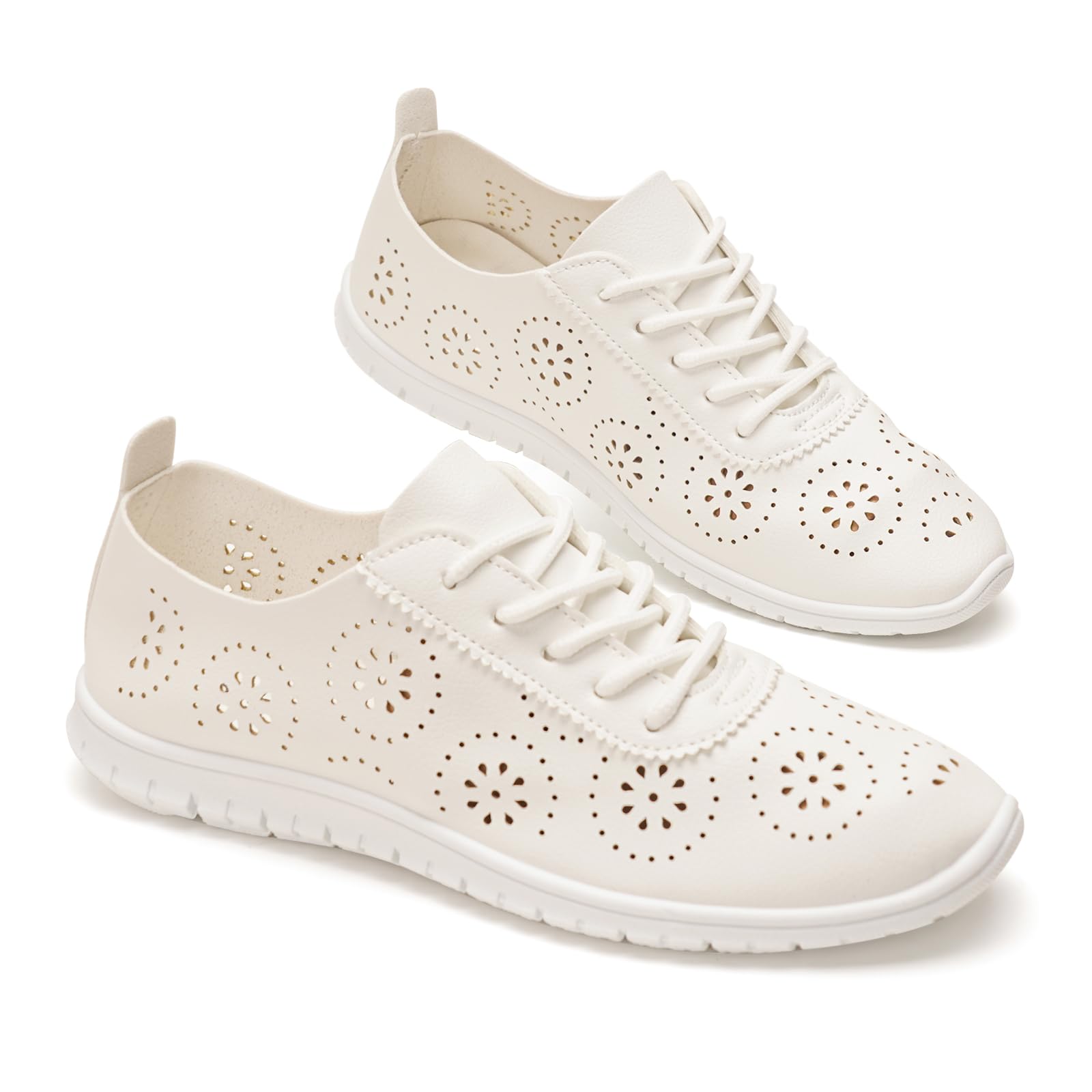 GLAMORA Scarpe piatte donna con lacci, traspiranti e traforate, suola leggera e flessibile nero beige bianco e oro