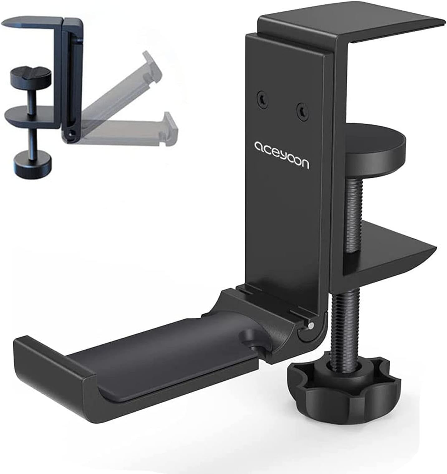 aceyoon Multi-function Headphone Stand, Foldable VR Headset stand Aluminum & Silicone Headset Holder Adjustable Headphone Hanger Hook Under Desk Mount compatible for xbox headset gaming headset etc