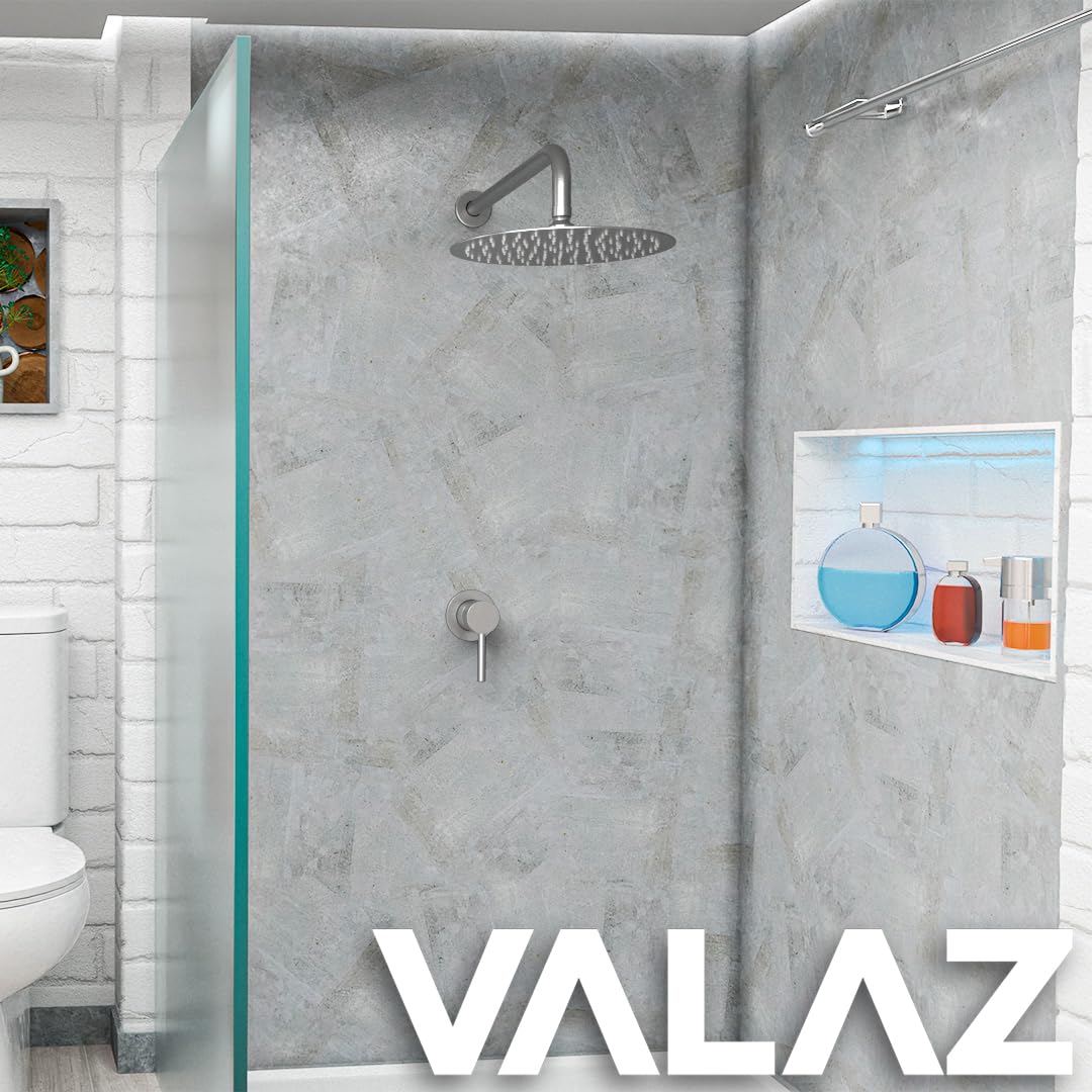 VALAZ Ducha Empotrada Acero Cepillado Protección PVD | Ducha Monomando 1 Vía, Rociador Efecto Lluvia | Instalación en Pared Fácil y Rápida | Inoxidable, Redonda, Rociador 20 cm, Serie Guadiana