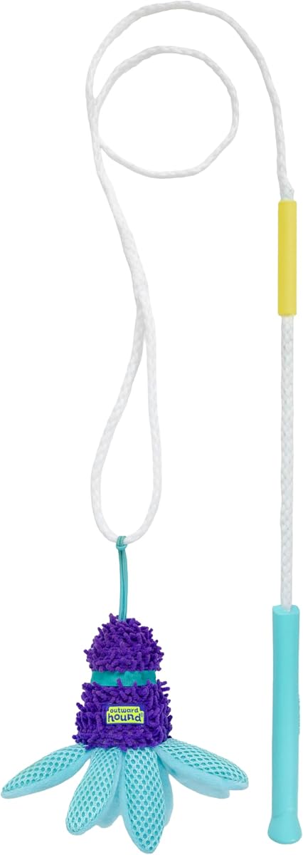 FlyFetch Teaser Wand Dog Toy with Crinkle Attachment, Durable for Indoor & Outdoor Play, All Breeds, 17.7"