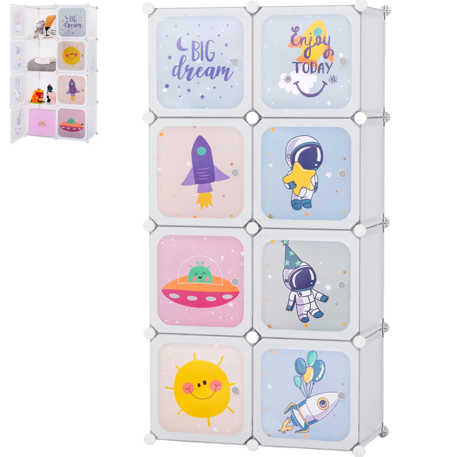 Maxmass 8/12 Cube Children Wardrobe, Portable Kids Clothes Closet with Hanging Sections, DIY Modular Storage Organizer for Nursery, Bedroom, Kindergarten (White Space, 74 x 36 x 144 cm) — image 1