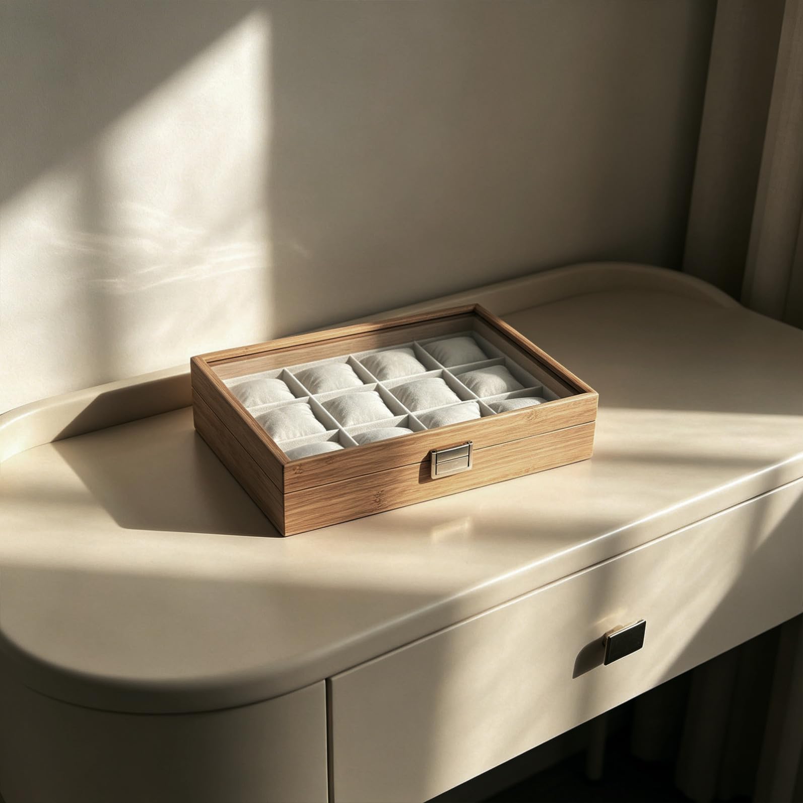 COLLBATH Scatola Porta Orologi in Legno con 12 Scomparti, Espositore | Cuscini Rimovibili Inclusi, Uso Personale e Decorazione Casa, per Anelli e Gemelli