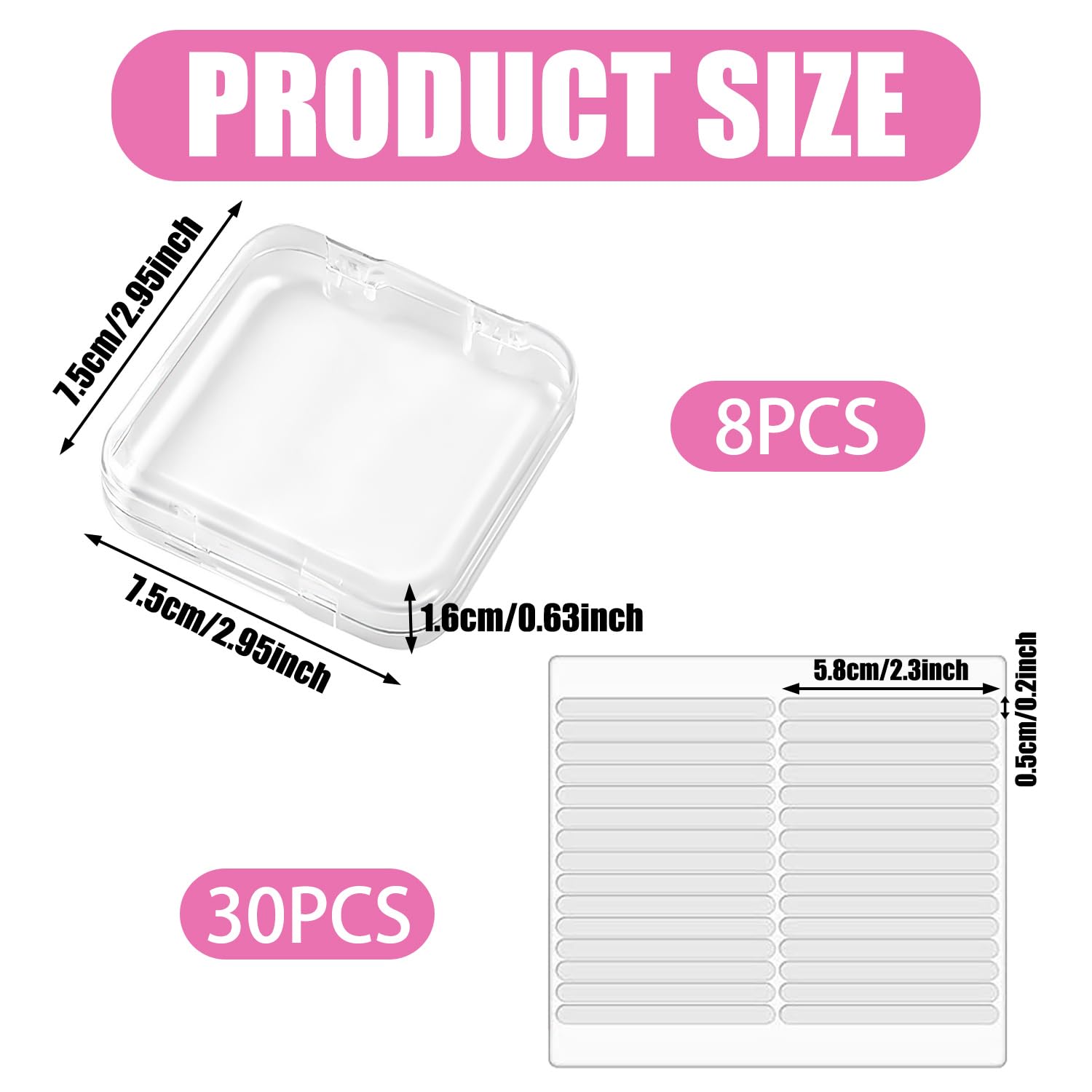 8 Pièces Boîtes de Rangement pour Ongles, avec 30 Rubans Adhésifs Double Face, Boîte Rangement Transparente, Présentoir pour Presse à Ongles, pour Nail Art Portable