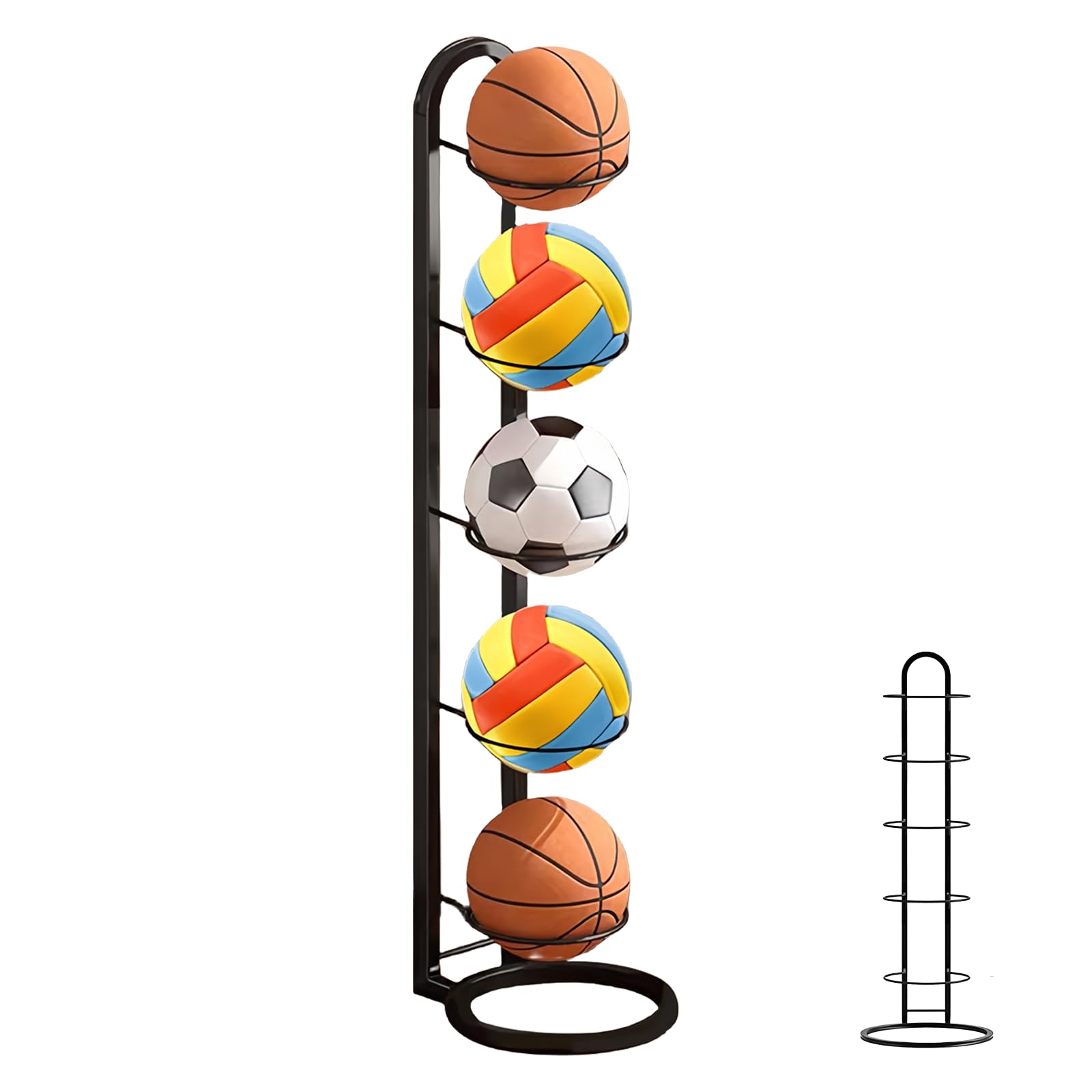 Estante de baloncesto de 5 niveles, soporte de pelota vertical, soporte extraíble, organizador de garaje para equipo deportivo de fútbol, voleibol