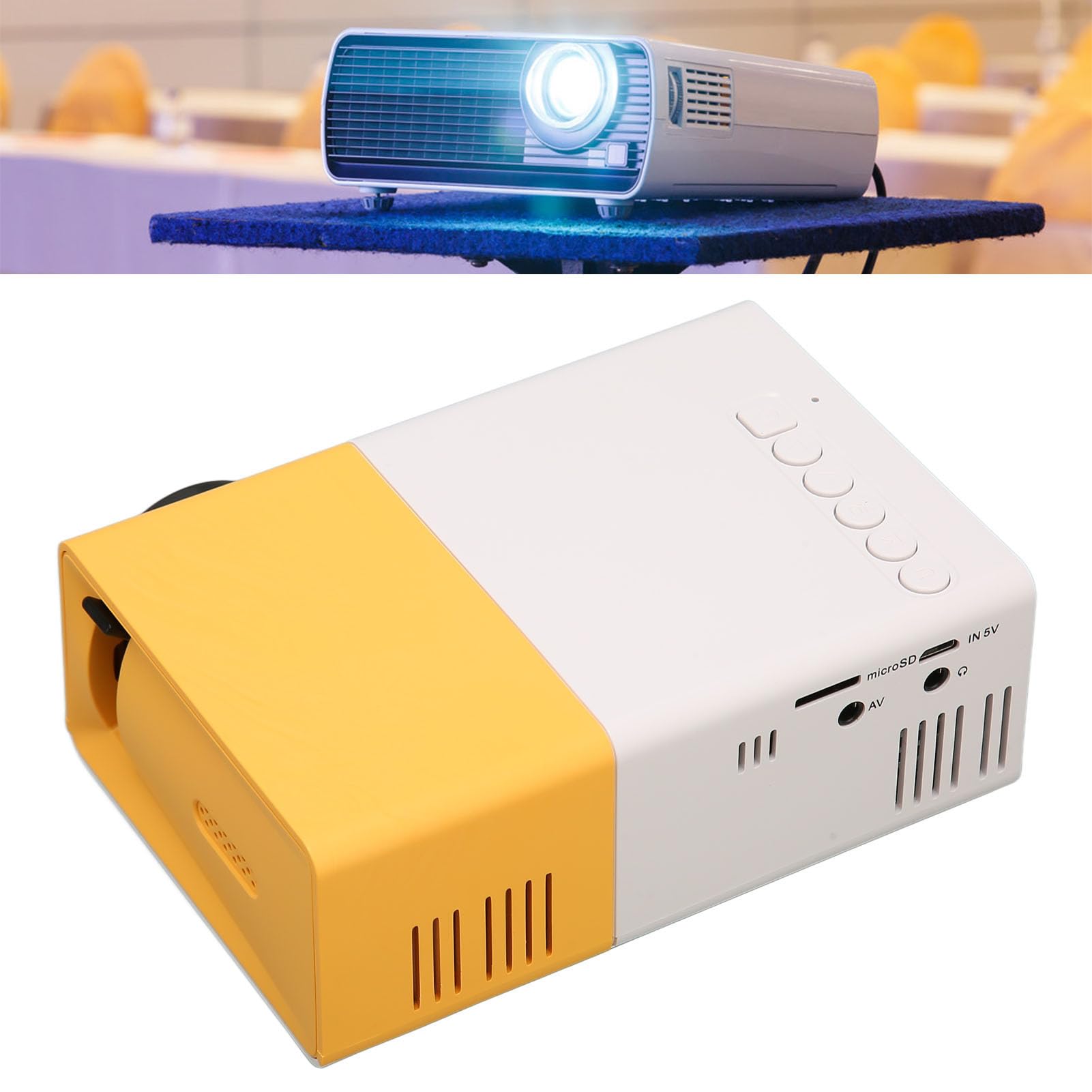 Mini Proiettore Videoproiettore Portatile, Proiettore Cinematografico Home Theater Multimediale, Proiettore Telefono HiFi Smart HD 1080P, per Scheda di Memoria Interfaccia (Spina