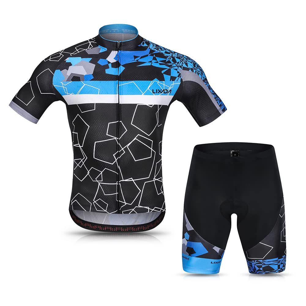 IpegaMen Cycling Jersey Set - Eacam Breathable Quick-Dry Short Sleeve Biking Shirt with 3D Cushion Padded Shorts M-T-B Outfit Set