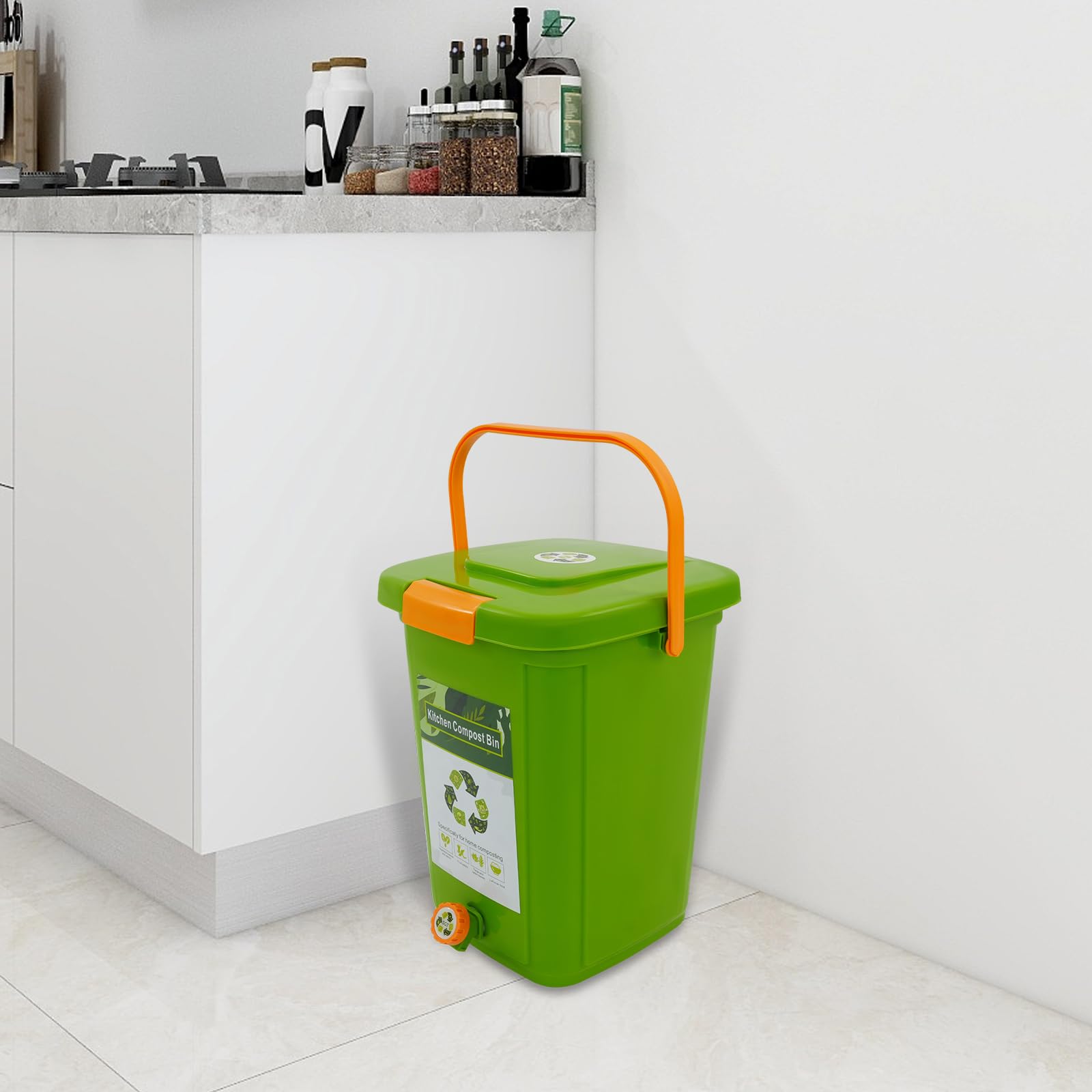 Kosz na odpady organiczne do kuchni, 20 l, kosz na kompost z pokrywką i sitkiem, bezzapachowy, do domu i zrównoważonego rozwoju, zielony