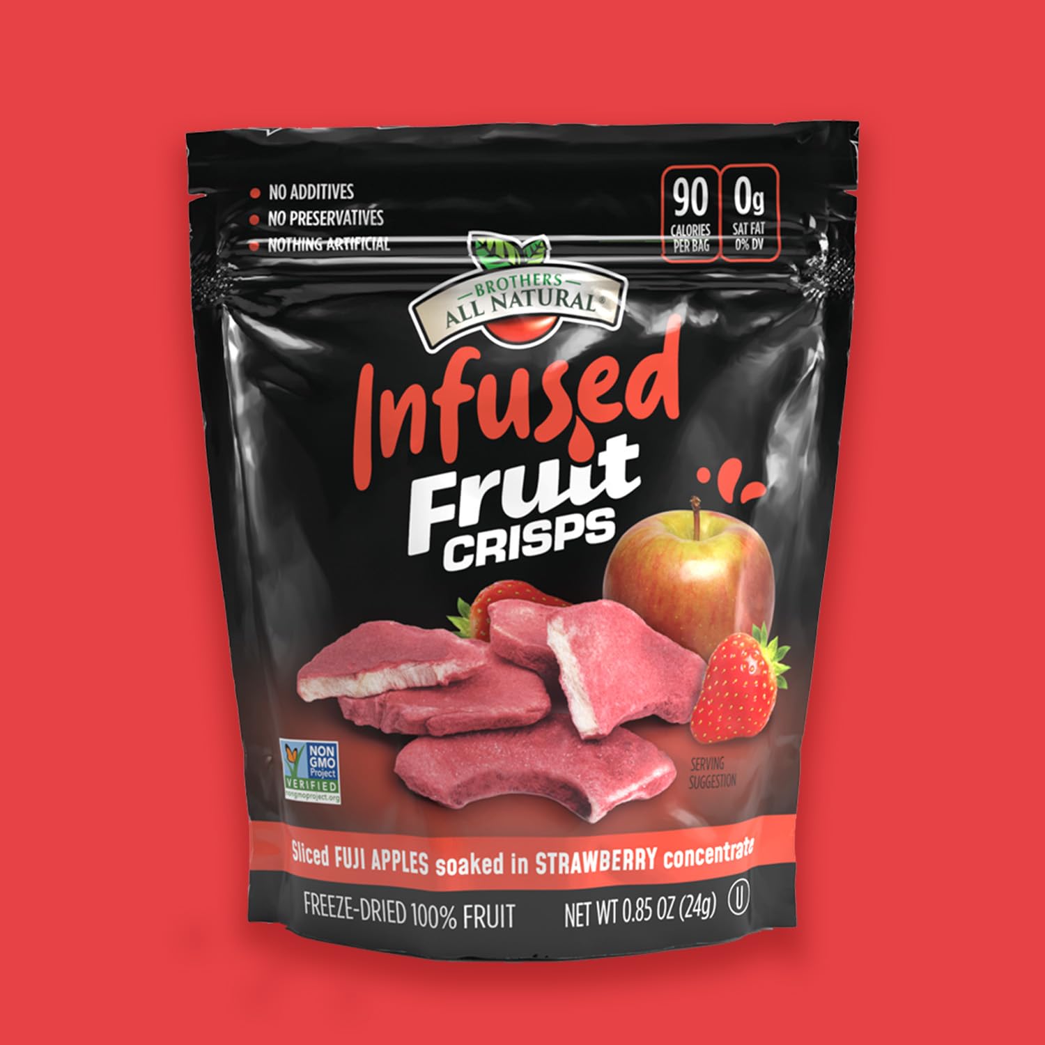 Brothers All Natural Infused Freeze Dried Fruit Crisps, Fuji Apple Infused with Strawberry, 0.85 Oz (Pack of 8), Made with 100% Fruit, Gluten Free, Soy Free, Vegan, Healthy Snack, Resealable Pouch