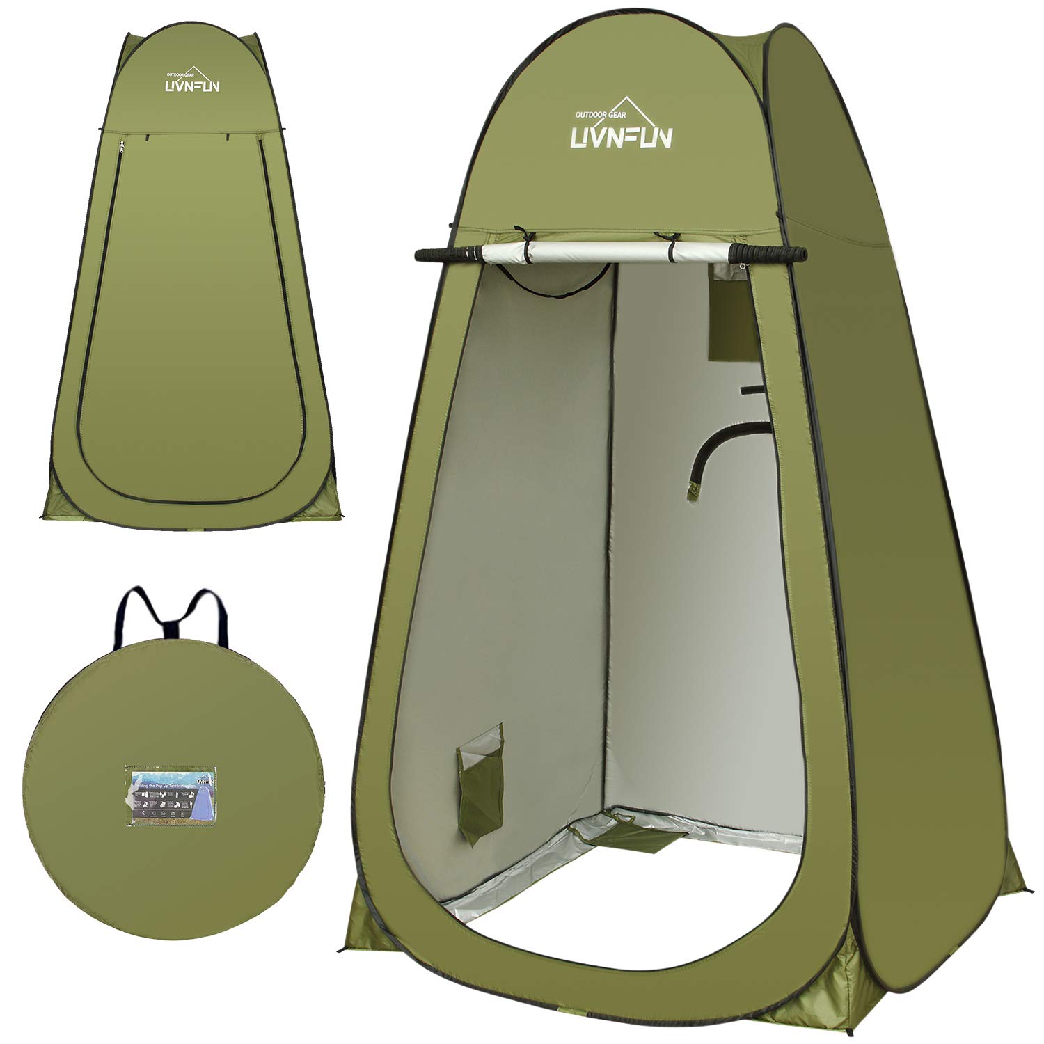 LUVNFUN6.9 FT Pop Up Camping Shower Tent, Portable Changing Room Privacy Shelter Tent for Outdoor Camping Toilet with Carrying Bag, Extra Tall - Army Green