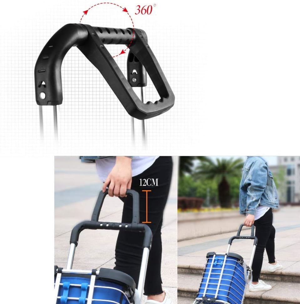 Trolley Stair Climbing Shopping Trolley Lightweight Aluminum Alloy 8 Wheels Large Cart Foldable Grocery Basket with Seat/Cup Holder in Blue Shopping Pocket
