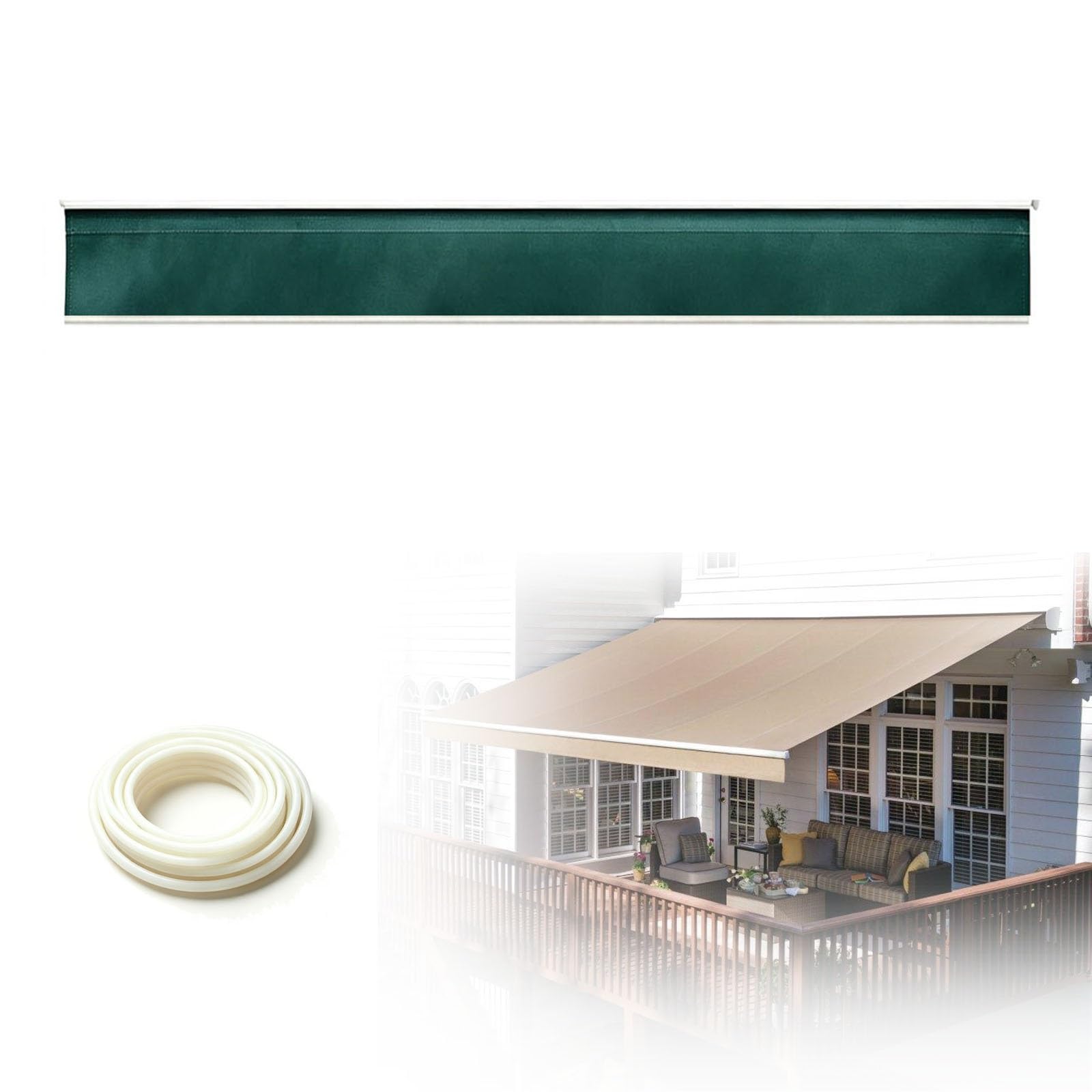 Straight Edge Awning Valance Replacement, H30cm Awning Border Fabric, Waterproof UV Resistant Polyester Valance for Patio Balcony Terrace Garden RV, Easy Installation(Green,B440cmxH30cm)