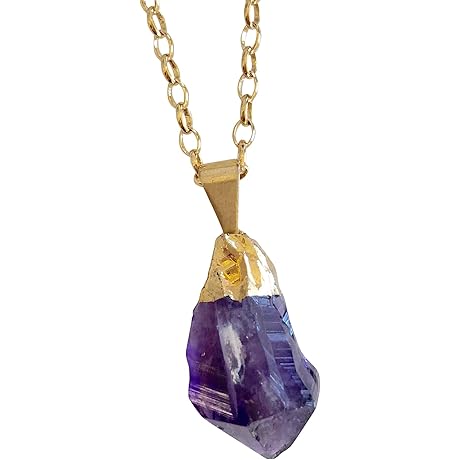 Amethyst Quartz Point Pendant Necklace with Gold Electroplated Cap