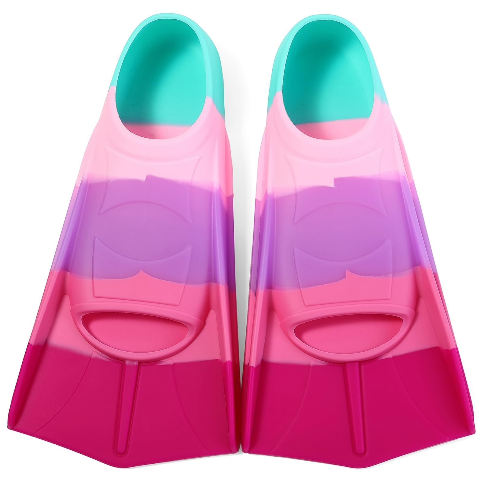 Foyinbet Kids Swim Fins,Short Kids Fins Youth Swimming Flippers for Lap Swimming Training for Children Girls Boys Beginners: Green / Dark Red / Pink / Light Purple XS ( US Kids 12-1 )
