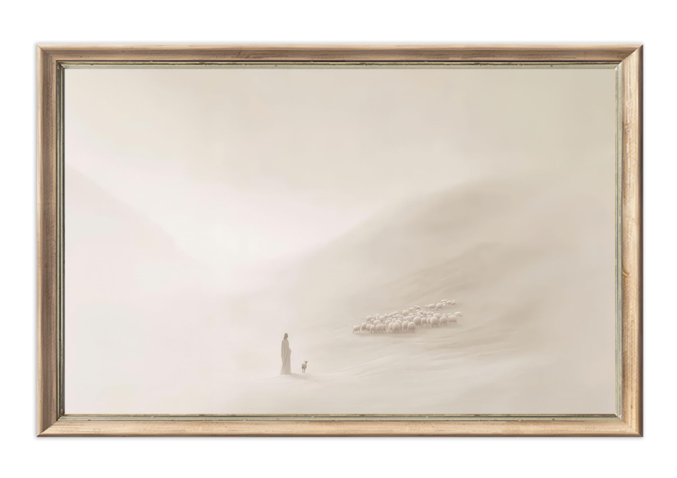 EVPYXFUT Jesus Leaves the 99 Sheep Wall Art Jesus And Lamb Canvas Faithful Shepherd Poster Minimalist Neutral Christian Painting Modern Bible Print