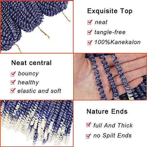 3 Pack Spring Twist Ombre Colors Crochet Braids Synthetic Braiding Hair Extensions Low Temperature Fiber (Purple&White) - Thumbnail 3