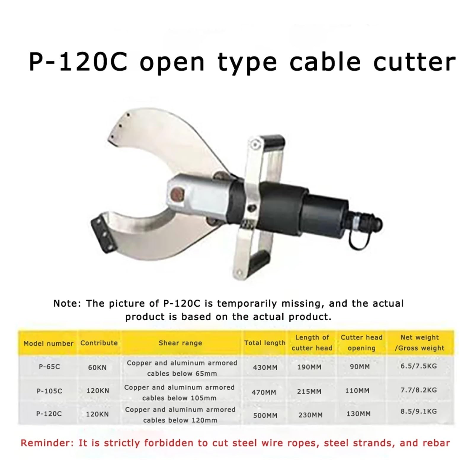 - P-65C Głowica do cięcia kabli hydraulicznych Przecinak, przecinak drutu 65 mm Kabel pancerny Cu/Alu 60 kn Hydrauliczne szczypce do cięcia i zaciskania