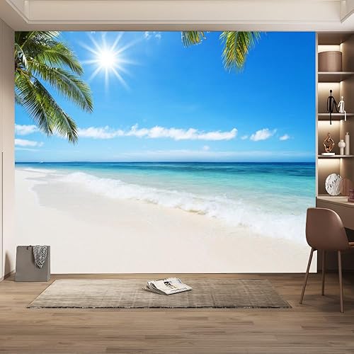 Miniatura 9 de Mural de pared 3D Ocean Beach, paisaje tropical, papel tapiz autoadhesivo extraíble para sala de estar, dormitorio, decoración de pared, 59 pulgadas