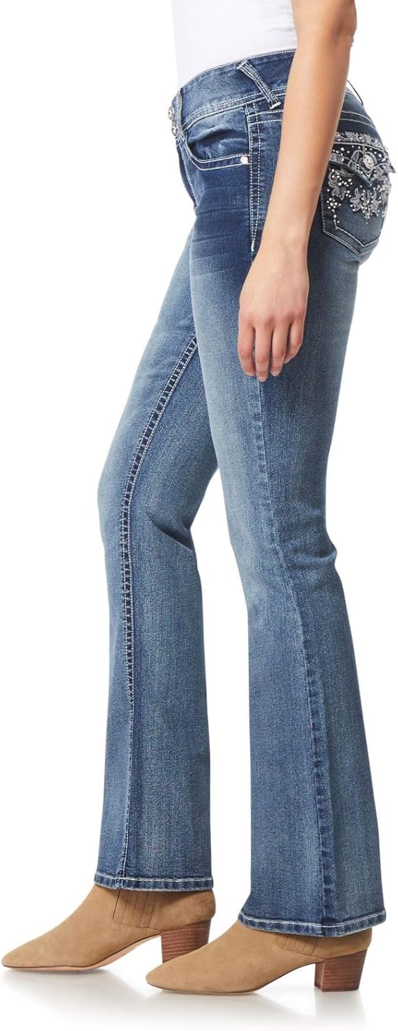 WallFlower Womens Luscious Curvy Bootcut Mid-Rise Bling Insta Stretch Juniors Jeans (Standard and Plus)