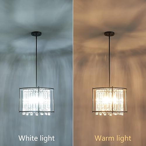 Miniatura 55 de LMQNINE Modernas lámparas colgantes negras para isla de cocina, lámpara de araña de cristal, iluminación colgante ajustable de granja para comedor