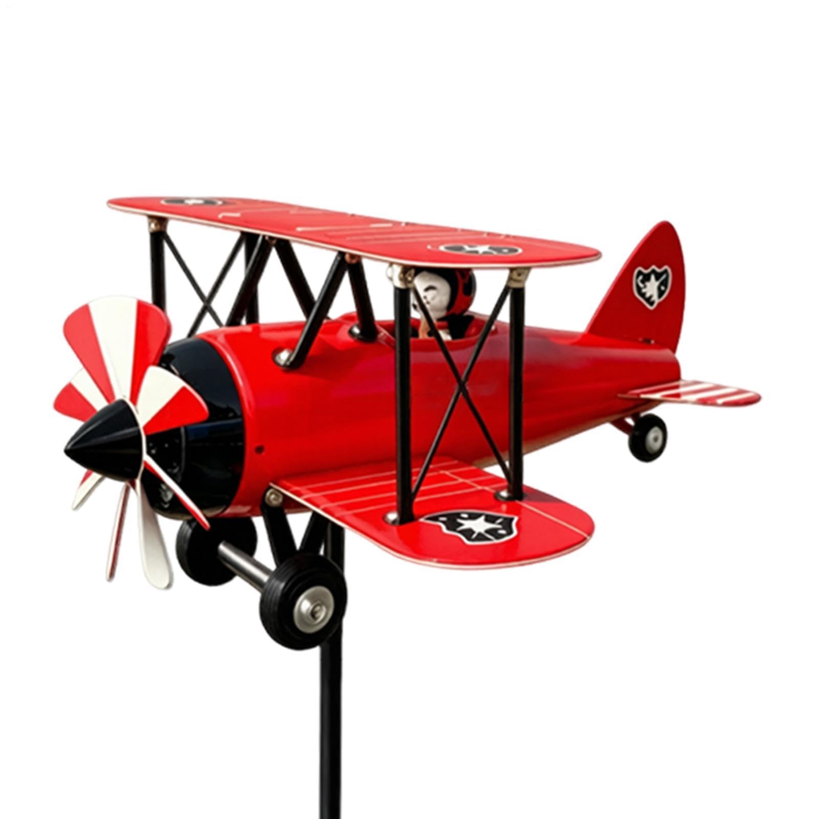 Biplano Girandola Eolica scultura eolica da giardino aeroplano
