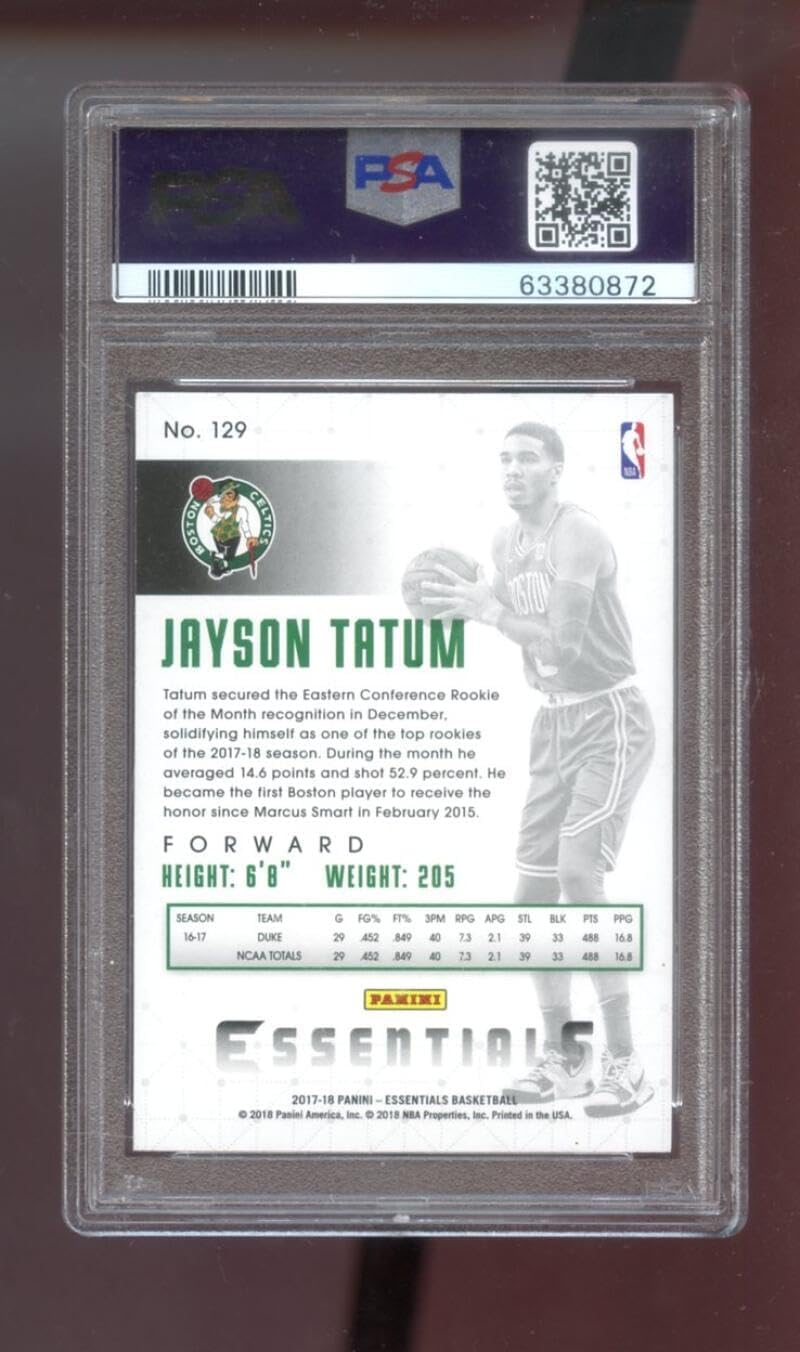 2017-18 Panini Essentials Retail #129 Jayson Tatum ROOKIE RC PSA 8 Graded Basketball Card NBA Jason 17-18 Boston Celtics 2017-2018