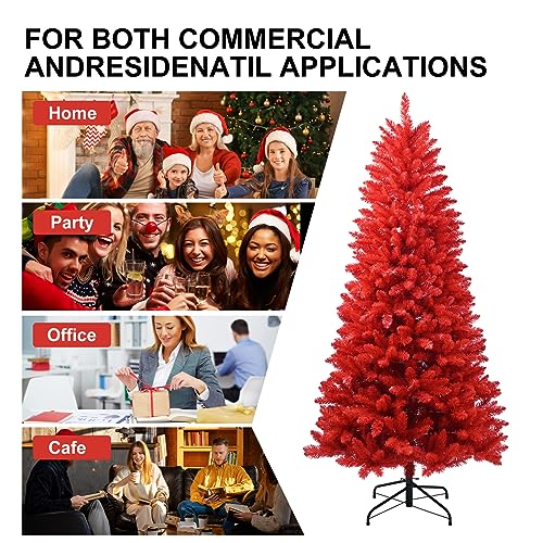 Kadunmina 7ft Artificial Red Christmas Tree Halloween Tree Premium Hinged Spruce Full Real Red Xmas Tree with 1066 Branch Tips Easy to Assemble Includes Metal Foldable Stand by Kadunmina - Image 8