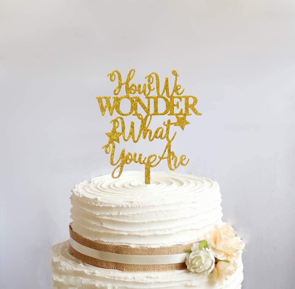 YzYbuaego How We Wonder What You Are Cake Topper Gender Reveal Party Decorations Funny Gender Reveal Cake Topper for Baby Shower Birthday Party Supplies